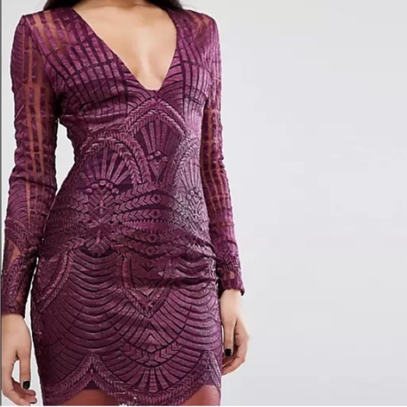 Revolve Lavish Alice Lace Long Sleeve Purple Embroidered Cocktail Dress Size 2 - Picture 4 of 12